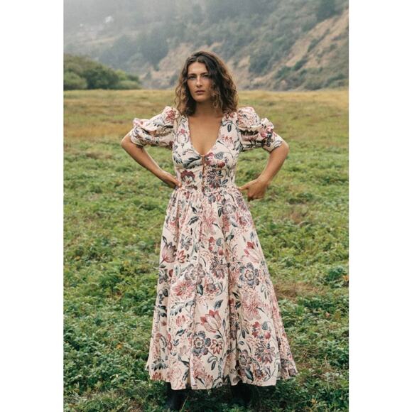 New Christy Dawn The Marie Dress Autumn Garden Bisque Floral Maxi Small Cotton - Picture 1 of 14